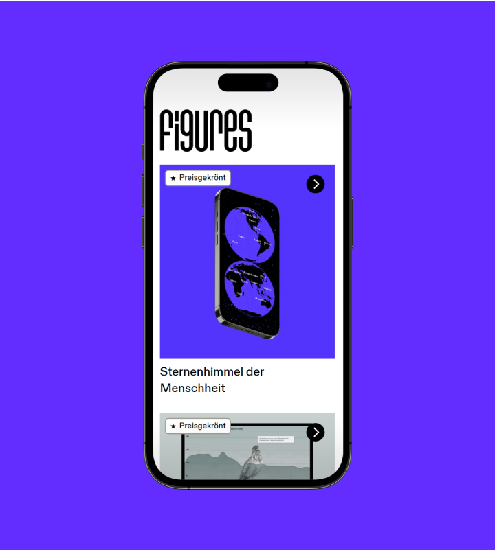 The Figures portfolio website is shown inside of a mobile device to illustrate that it can be used properly when it has a width of 320px.