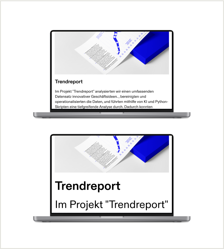 Zwei Computerbildschirme zeigen eine Seite des Figures portfolio. Auf dem ersten Bildschirm hat der Text eine normale Größe. Auf dem zweiten ist der Text sichtbar größer.