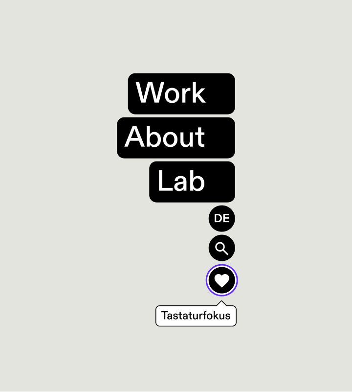 Ein Element des Menüs wird in seinem Fokuszustand angezeigt: mit einem violetten Umriss, der es hervorhebt, und einem Tooltip, der die Funktion des Elements erklärt.